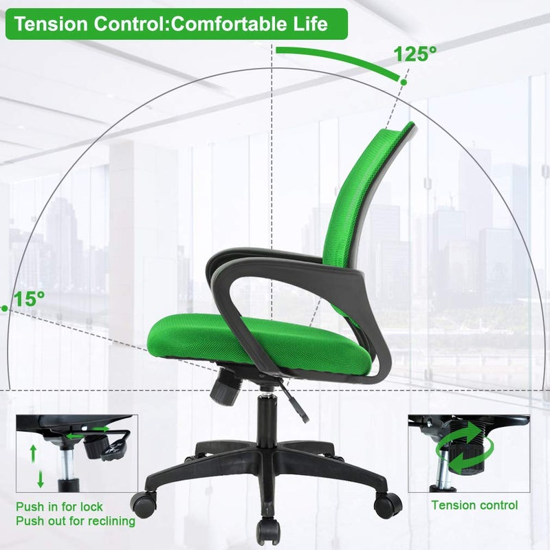 BestOffice | Ergonomic Office Chair | Mid-Back Swivel Desk Chair | Breathable Backrest & Lumbar Support | Adjustable Height | Sponge Seat | Rolling Wheels | Green | for Adults & Women - Image 5
